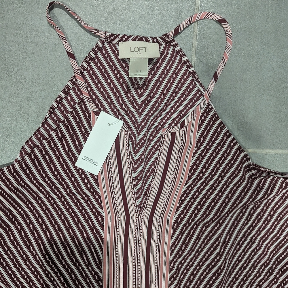 LOFT Pink and Burgundy Striped Halter Tank - Picture 3 of 9